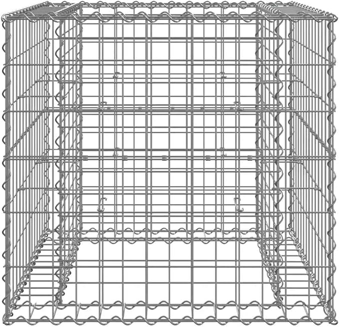 Gabion Basket Silver Galvanized Iron 27.6x27.6x25.6 Inch Square Durable Outdoor Planter Raised Garden Bed for Patio