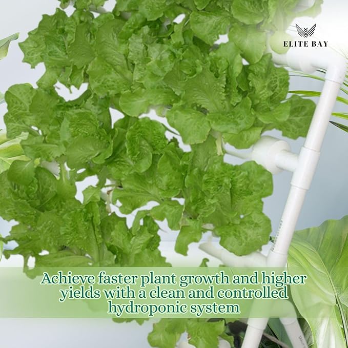 36-Pod Hydroponic Plant Growing System – PVC Vertical Soilless Indoor/Outdoor Garden Kit | White Tower with 36 Baskets Sponges AU/US Plug &amp Soft Tube | Ideal for Home Gardening