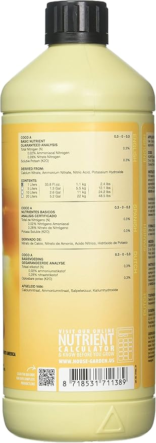 House &amp Garden HGCOA01L Coco Nutrient A Fertilizer 1 L