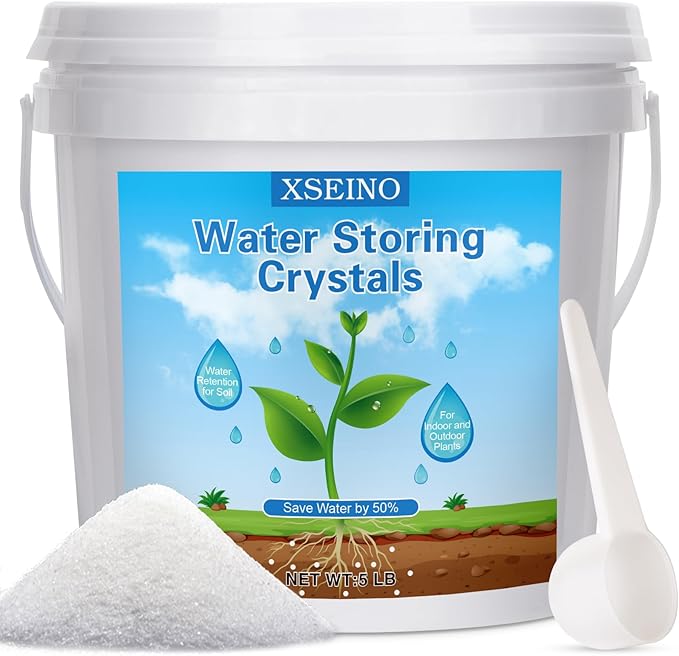 XSEINO 5LB Water Storing Crystals for Plants Water Gel Solves Plant Over-Watering and Drought Problems Keeps The Soil Moist Small Water Storing Polymer Crystals for Plants