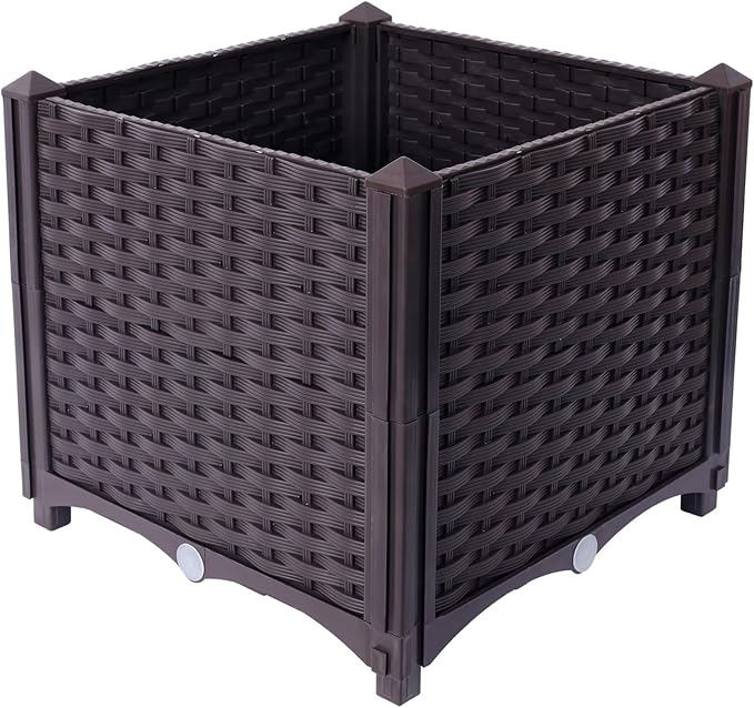 Donext Brown Modern Planter Box OutdoorsExtra Deep Raised Garden Bed Balcony Planters with Drainage Layer Outdoor Flower Vegetable Pot(15.7 L X 15.7 D X 14.7 H)