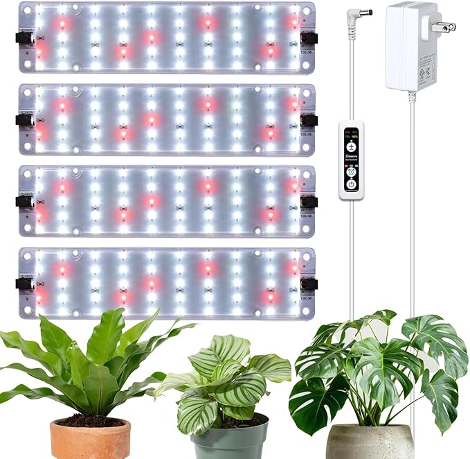 DOMMIA Grow Lights 40W Linkable Grow Light for Indoor Plants Full Spectrum 6/12/16h Timer Dimmable Ultra-Thin Plant Lamp for Indoor Growing Netural White 1-Set