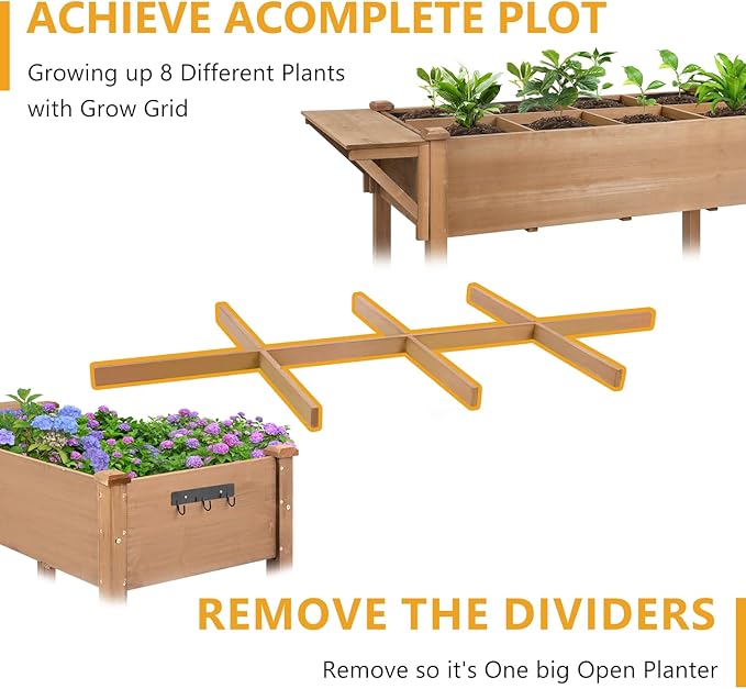 Raised Garden Bed with Lockable Wheels Mobile Elevated Wood PlanterStorage Shelf Protective Liner55.5x24x32in (Brown)