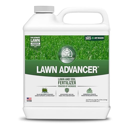 Turf Titan Lawn Advancer – Green Lawn Booster and Lawn Fertilizer (32 oz) – Fast Acting Grass Fertilizer w/Tri-Action Formula – Fertilizer Concentrate for Grass Growth - Covers up to 8000 Sq F
