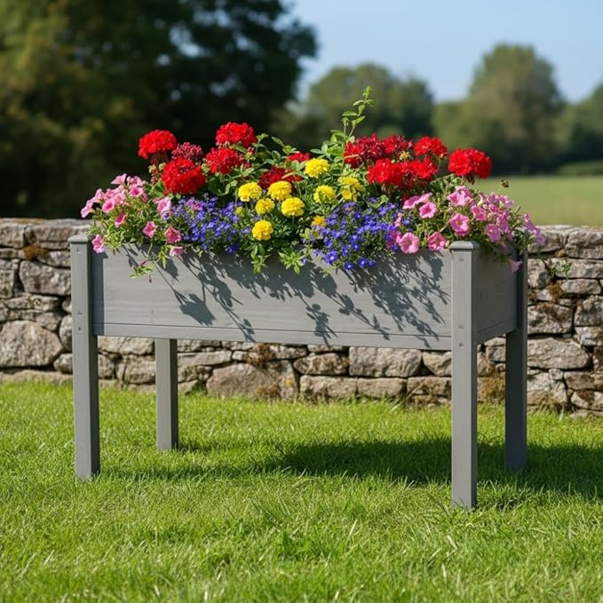 Sturdy Elevated Garden Bed with Legs for Easy Access Growing of Vegetables Herbs Flowers and Fruits Outdoors (Planter 48 * 24 * 30'' Grey)