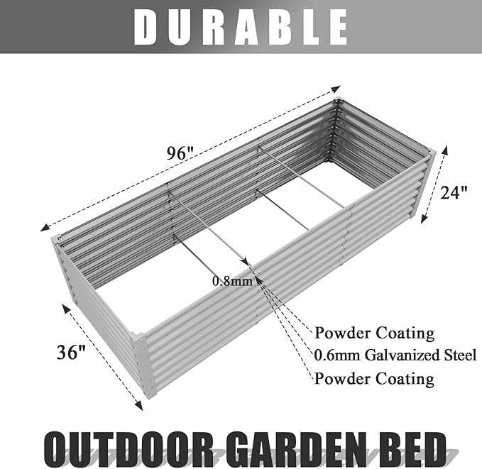 6 Pack 8x3x2FT Galvanized Raised Garden Bed Kit Rectangular Metal Ground Planter Box Outdoor Bottomless Planter Raised Beds for Vegetables Flowers Herbs Fruits Gray