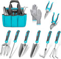 Gardening Tools Carsolt 10 Piece Heavy Duty Stainless Steel Garden Tools Set with Ergonomic Rubber Handle. Variety of Gardening Hand Tools with Gift Box Ideal Garden Gifts for Women