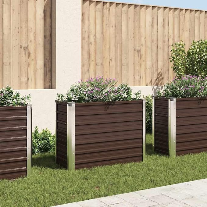 Raised Garden Bed 39.4x15.7x30.3 Brown Galvanized Steel Raised Bed Garden for Outdoor Patio Balcony and Yard - Sturdy Planter for Vegetables Herbs Flowers and More
