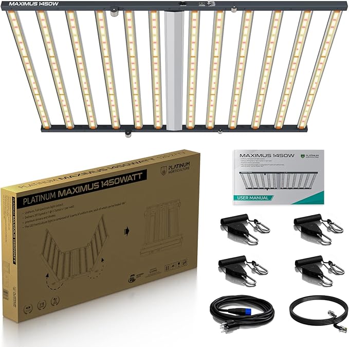 Maximus 1450W 12 Bars LED Grow Light Daisy Chain &amp Dimmable for Indoor Plants Sunlike Full Spectrum Commercial Hydroponic Growing Lamp 4x6FT Coverage Replace HPS 1000W