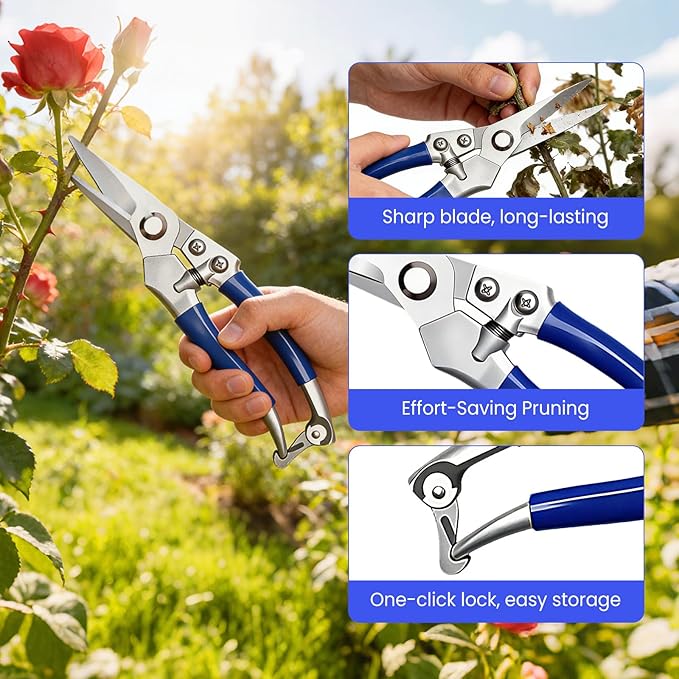 2-Pack Zinc Alloy Pruning Shears Set for Gardening | R3120 Curved &amp R3121 Straight Garden Shears 8x20cm | Professional Gardening Tools with Bypass Blades for Plants Flowers &amp Branches