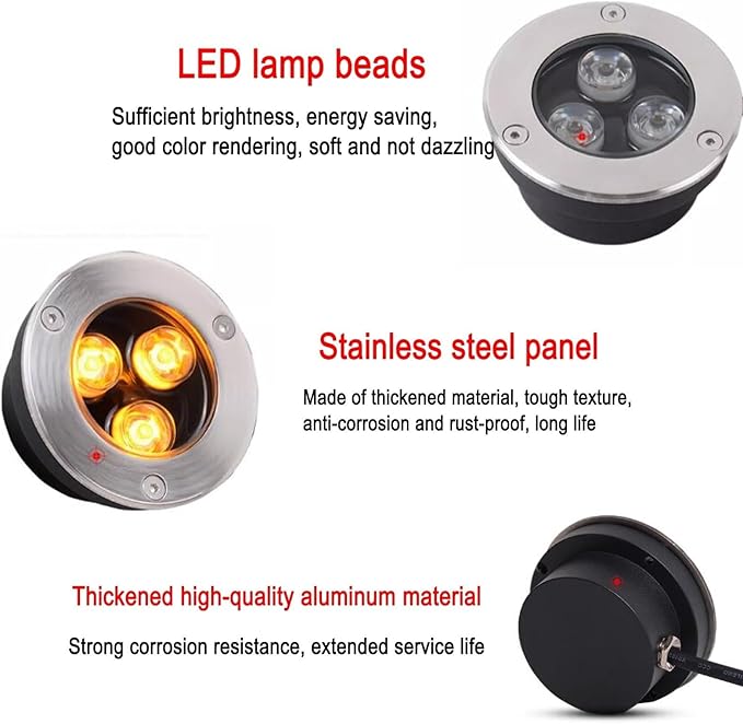 Outdoor Landscape Lights - IP67 Waterproof Ultra-Thin Recessed Spotlight 12V Low Voltage Round Garden Floor Lamp LED (Yellow 12W Warm White 5W)