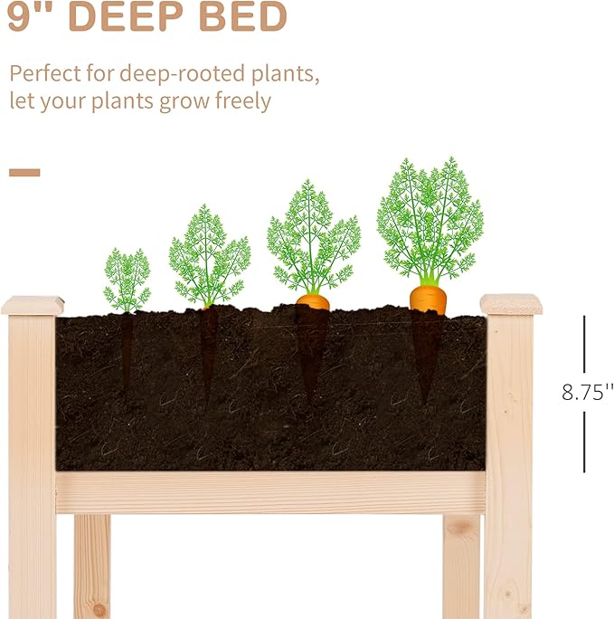 Outsunny Raised Garden Bed with Legs 48 x 22 x 30 Elevated Wooden Planter Box Self-Draining with Bed Liner for Vegetables Herbs and Flowers Backyard Patio Balcony Use Natural
