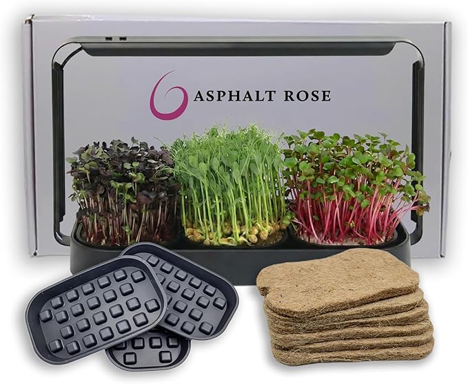 Microgreens Growing Kit Indoor Micro Greens Indoor Herb Garden Kit with LED Light 3 Microgreens Growing Trays 6 Jute Mats - Indoor Grow Kit &amp Herb Growing Kit (No Seeds)
