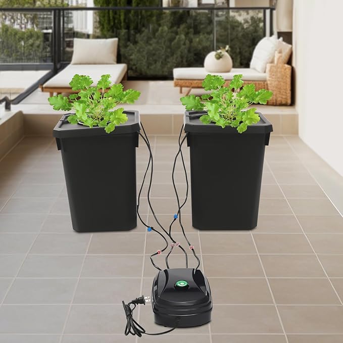 2 Buckets Hydroponics Growing System 5 Gallon Deep Water Culture Bucket System DWC Drip Garden System Hydroponics System Kit for Vegetables Fruits