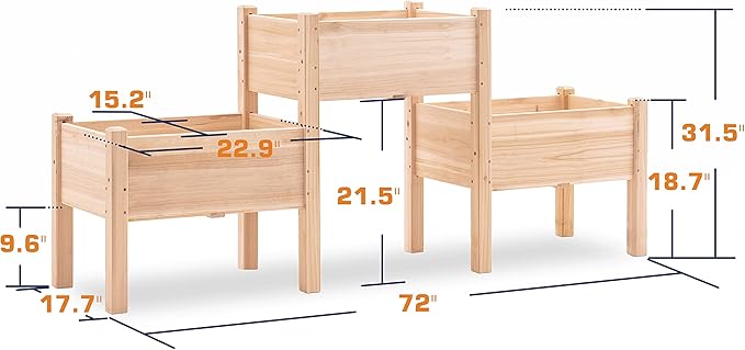 MCombo Raised Garden Bed 3 Tier Outdoor Wood Elevated Planter Box Kit Raised Garden Boxes for Vegetables Herb and Flowers 72 x 17.7 x 31.5 Inches 0908 (Natural)