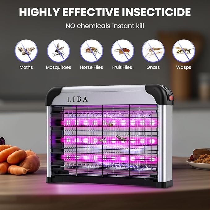 LiBa LED Indoor Bug Zapper Electric Mosquito Killer Fly Zapper with Dual UV Wavelength Attraction High Voltage Fly Trap Mosquito Trap Over 10-Year Lifespan LED Bulbs Light Safe for Kids/Pets