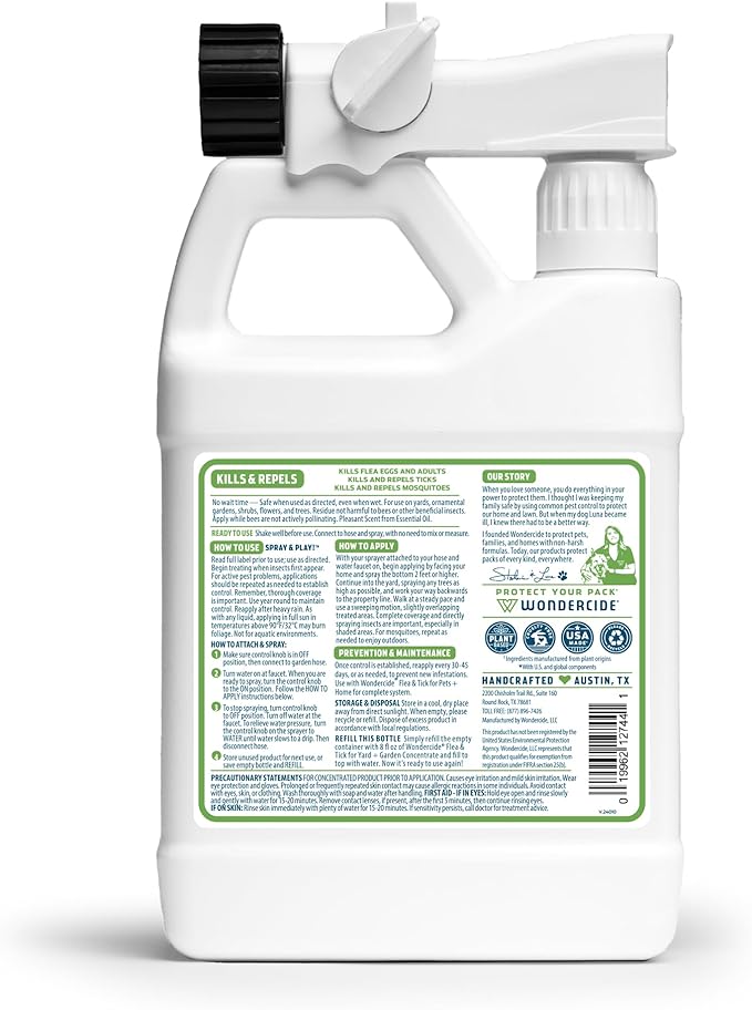 Wondercide - Ready to Use Flea Tick and Mosquito Yard Spray with Natural Essential Oils – Mosquito and Insect Killer Treatment and Repellent - Plant-Based - Safe Around Pets Plants Kids - 32 oz