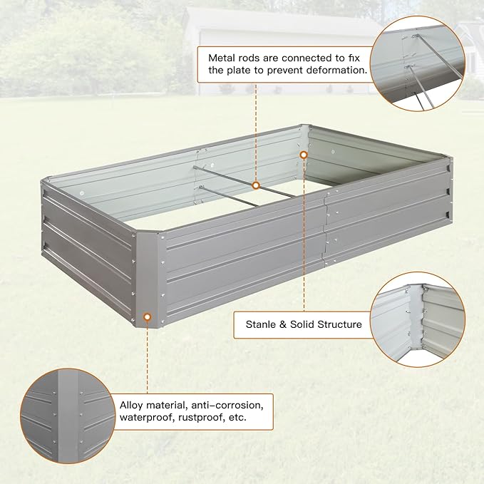 6 x 3 x 1 ft (2 Pack) Metal Garden BedOutdoor Planter Box Metal Patio Kit Planting Bed for Vegetables Flowers HerbGrey