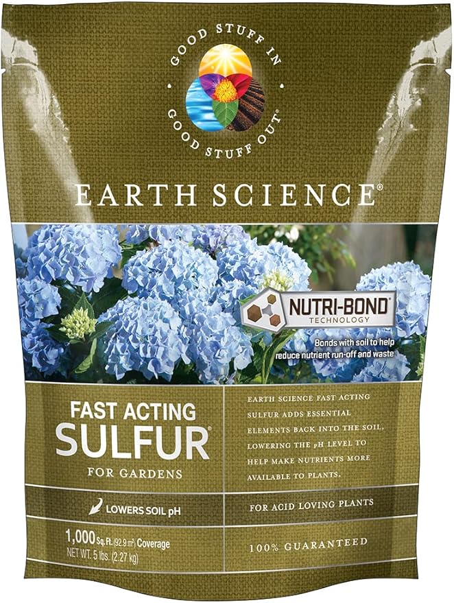 Earth Science Fast Acting Sulfur Granules – 5lb – Reduces Soil pH and Nutrient Runoff Improves Growth &amp Color for Acid-Loving Plants Long-Lasting Lawn Care Supplement
