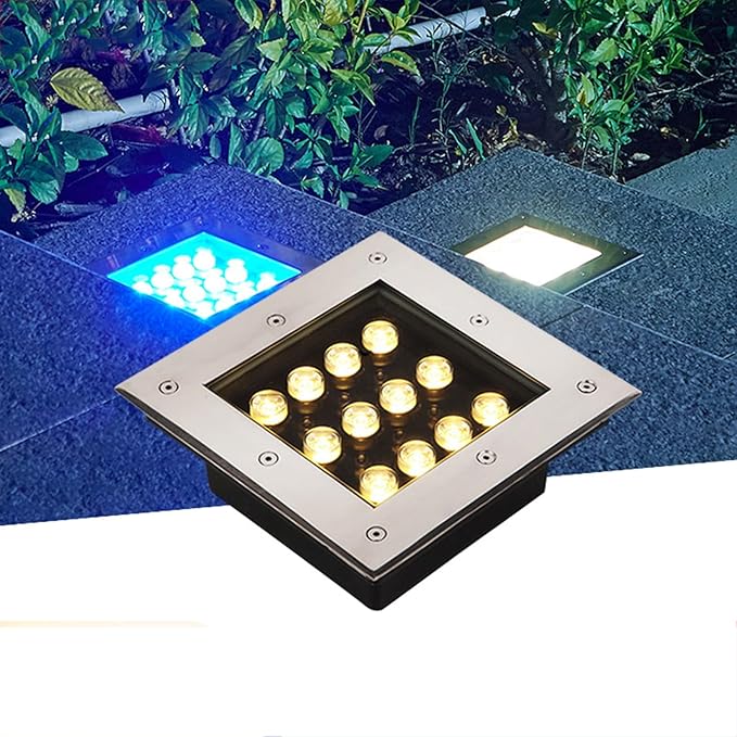 Outdoor Ground Lights Square LED Underground Light IP66 Waterproof AC85-265V Recessed Buried Lights for Garden Lawn Patio Deck Pathway Yard Walkway Landscape Spotlight(Warm White3W) (Blue 24W)