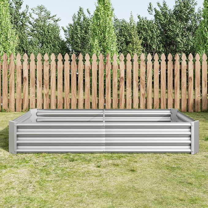 Heavy-Duty Galvanized Steel Raised Garden Bed for Outdoor Vegetable Flower and Herb Planting – Rust-Resistant &amp Durable (Silver with 6x3x1ft)
