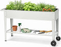 InSideOut Elevated 40 Raised Garden Bed Outdoor with Wheels &amp Shelf for Mobility Metal Planter Box for Vegetables/Herbs Patio-Balcony-Backyard (White)