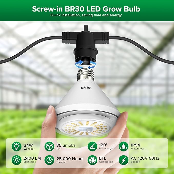 SANSI 192W String LED Grow Light 1500W Equiv. Full Spectrum 4000K Daylight Plant Light 120° Wide Beam Angle IP54 Waterproof High PPFD LED Lamp Outdoor for Greenhouse
