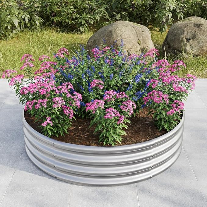 47.24 * 11.4 Tall Round Raised Garden Bed Galvanized Metal Raised Beds for Vegetables Outdoor Garden Raised Planter Box Backyard Patio Planter Raised Beds for Flowers Fruits Silver