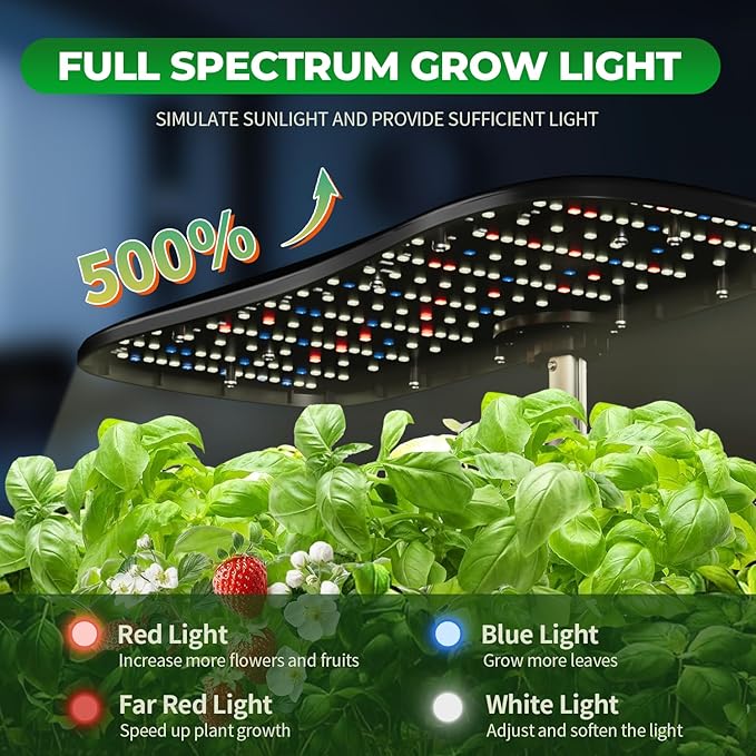 Hydroponic Growing System with Touchscreen LCD Display 12-Section Indoor Herb Gardening Kit with Full Spectrum Plant Grow Lights Flexible Timer Pump and Adjustable Shade (Black)