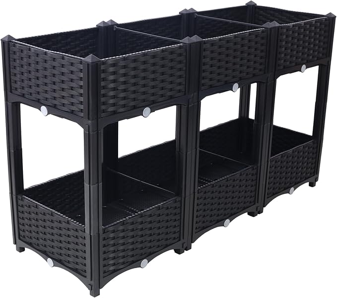 Planter Raised Beds - Elevated Garden Box with Drainage Plug for Vegetable/Flower/Herb Outdoor Gardening Kit Black
