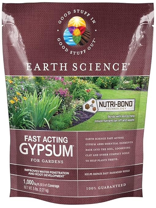 Earth Science Fast Acting Gypsum Granules—5 lb— Soil Conditioner Adds Calcium Repairs Salt Damage &amp Root Growth with Nutri-Bond Runoff Reduction Technology