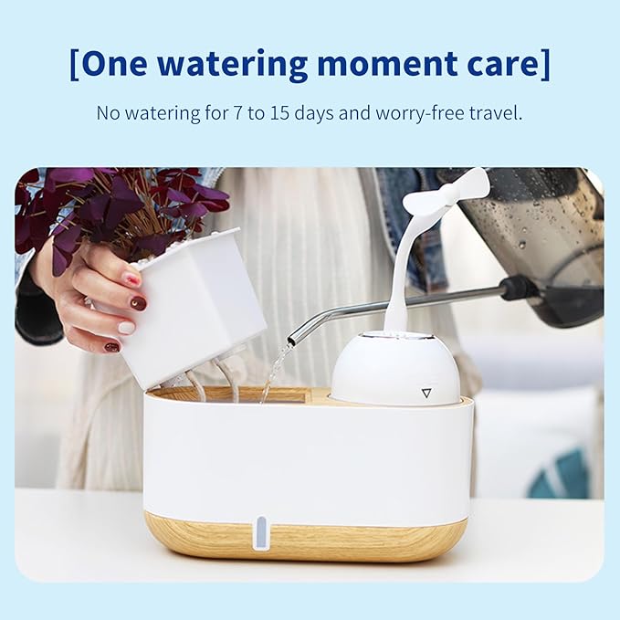 Flowerpot humidifier dual use Hydroponics Growing Systemsmart planting Soft light designautomatic water absorption containerGardening Gifts for WomenPlant-Free(White)