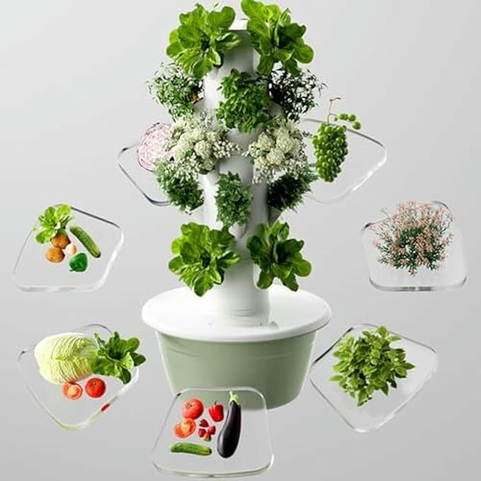 Vertical Hydroponics Tower Growing System -Indoor/Outdoor Planter Kit for Herbs Fruits &amp Vegetables - Gardening Gift for Plant Lovers-