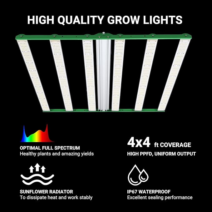 RDJ Bouns TF7200 720W LED Grow Light with 2-Pin 12AWG 6.6ft Long External Power Extension Cord