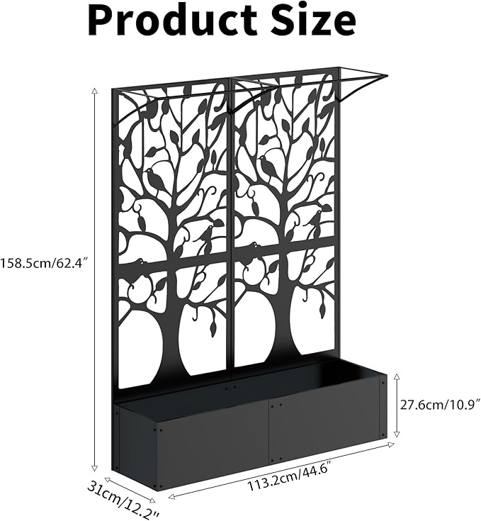 Metal Planter Box with Trellis Set of 2 Outdoor Privacy Planters for Patio Tall Raised Garden Bed for Climbing Plants Vegetables Fruits Balcony Outside 62.4 x 12.2 x 44.6 Inch 2PCS Black