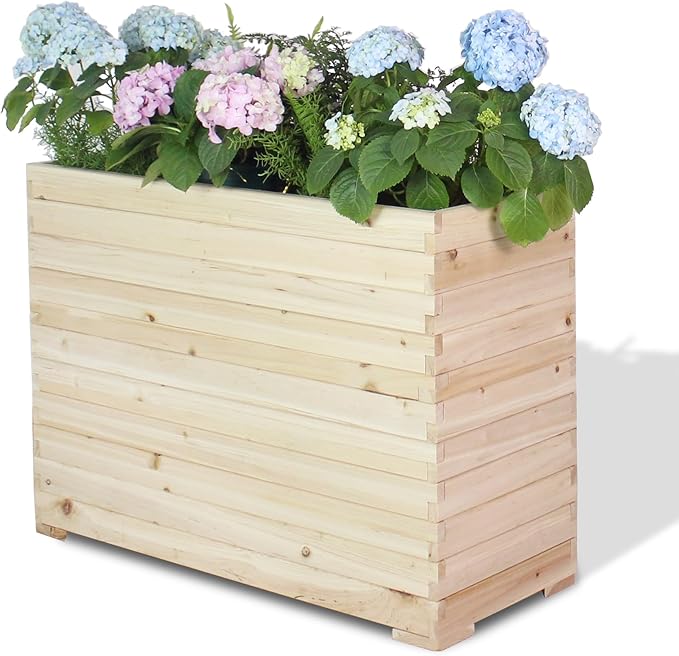 Wood Raised Garden Bed Rectangular Planter Box Outdoor Large Tall Trough 39x28x15 Flower Planters Boxes with Bottom for Plants Herb Patio Porch Balcony Privacy Screen