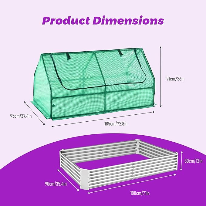 3-in-1 Raised Garden Bed with Greenhouse (72.8×37.4×36 with Cover 71×35.4×12 Bed Alone) Outdoor/Indoor Mini Greenhouse Raised Garden Beds Outdoor for Vegetables Flowers Herb