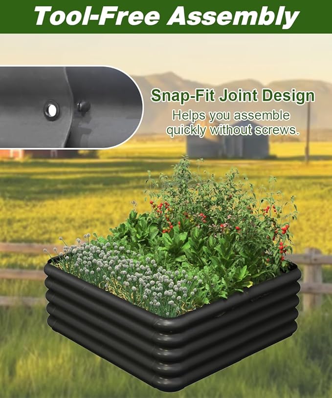 3.0x3.0x1.0ft Raised Garden Bed Kit for Outdoor PP Material Planter Boxes Large Garden Box Flower Bed with Easy Assembly Gardening Containers for Vegetables Flowers Herbs Black
