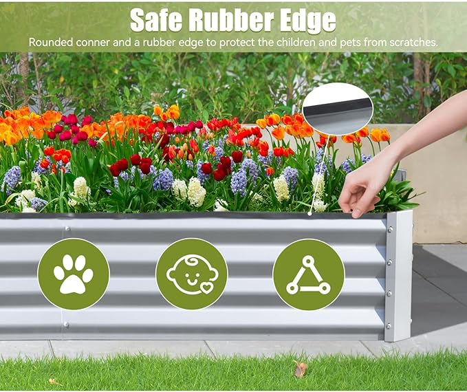 8' x 4' x 1' Galvanized Raised Garden Bed - Large Outdoor Planter Box for Vegetables Flowers and Herbs