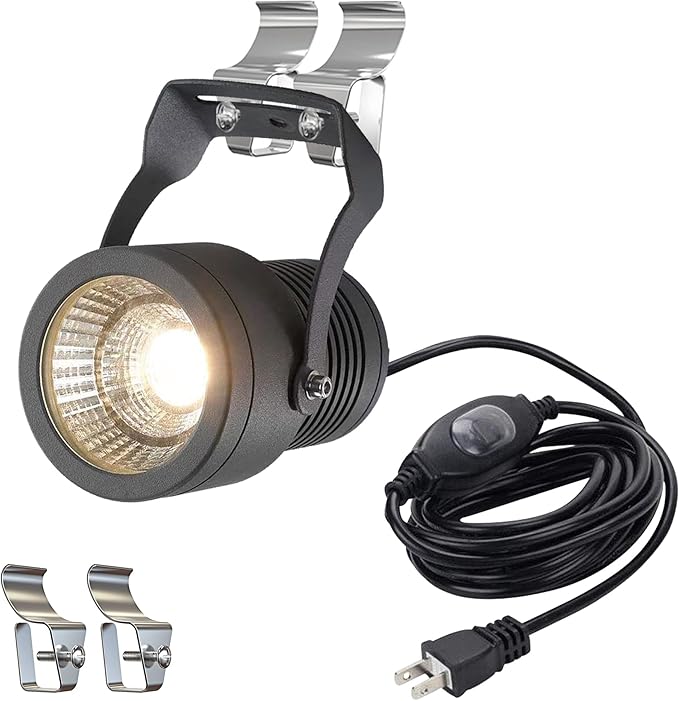 Kiven LED Indoor/Outdoor Waterproof Spotlight with 9.84 FT Plug-in Cord 10Watts Plug in Accent Light with Vinly Siding Hooks for Plants Porch GardenVinly Siding(Cool White)