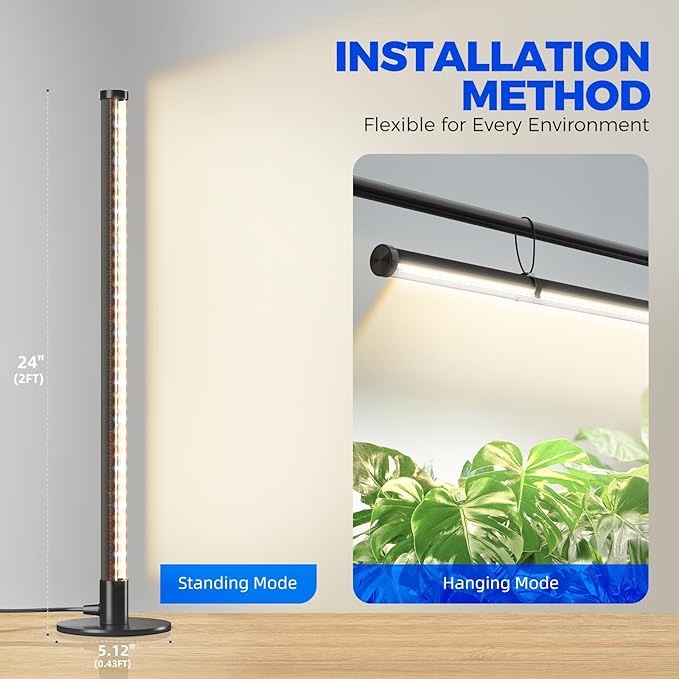 Barrina Standing Grow Light for Indoor Plants 20W 2FT Desk LED Plant Light Hanging and Standing Table Top Full Spectrum Vertical Grow Lights with Stand and On/Off Switch Ideal for Plants Growth
