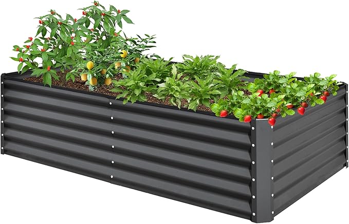 Outdoor Garden Bed Galvanized Raised Planter Garden Boxes Large Metal Planter Box for Gardening Vegetables Fruits Flowers (8x4x1.5FT)