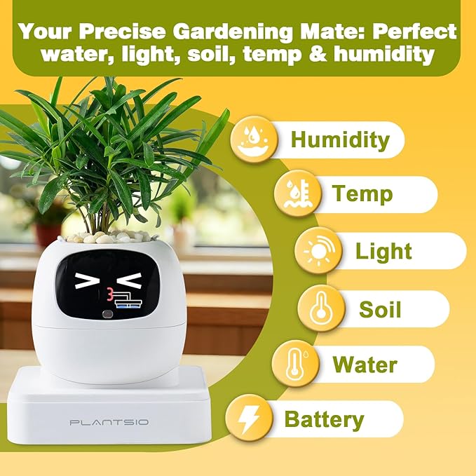 Smart Planter with App Control Self-Watering AI Plant Pot with LCD Display Interactive Desk Plant Companion for 100+ Plants Smart Indoor Planter with Pomodoro Timer80ml ReservoirCalendar-White
