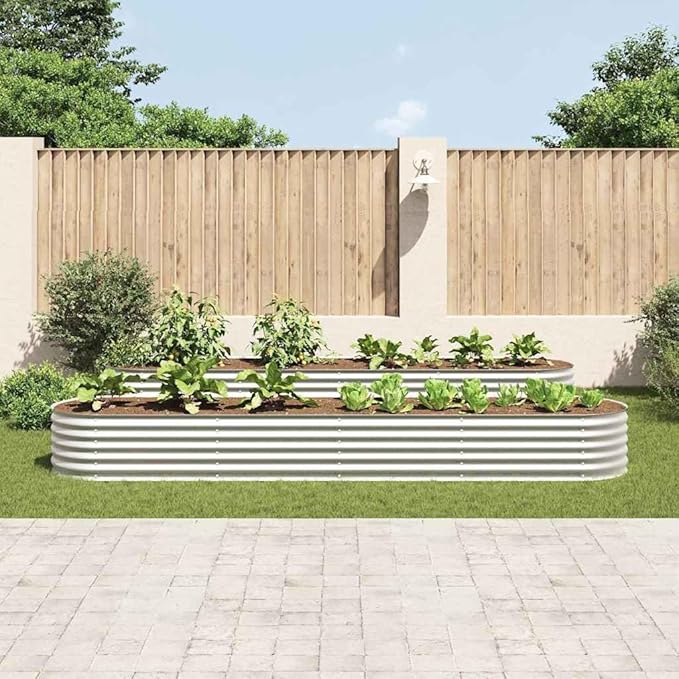 Large Galvanized Steel Raised Garden Bed Rectangular Silver Planter Box 157.5x31.5x17.3 Inch Outdoor Planters for Vegetables Durable Gardening Solution