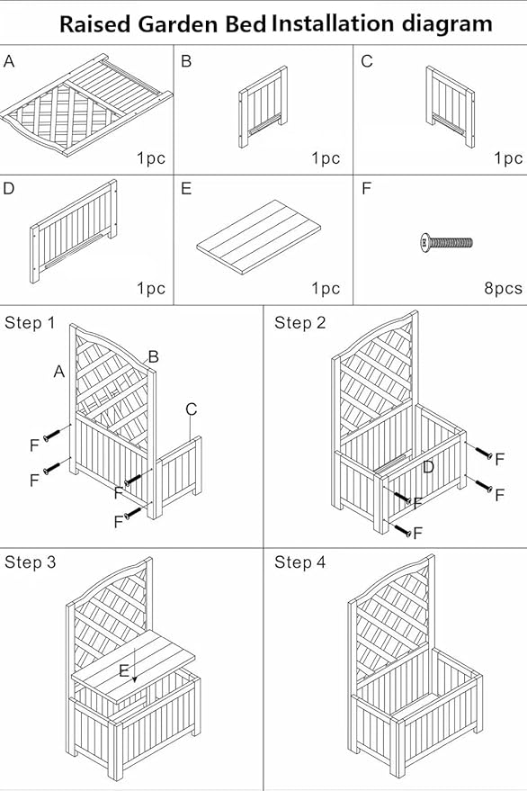 Wood Planter Raised Bed with Top 48 Inch Height Plant Climbing Box for Garden Balcony Patio Yard Porch Vertical GardenWhite75x40x120cm