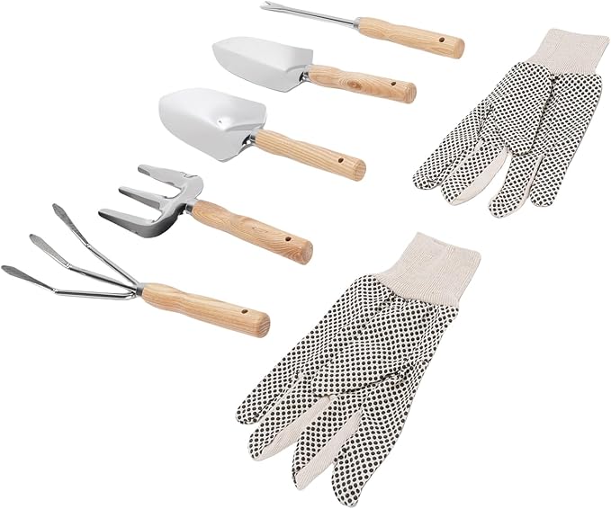 Gardening Tools Garden Tool Set with Wooden Handle Rust Proof Gardening Set Spade and Rake for Outdoor Planting Weeding Ideal Gifts for Women Gardeners