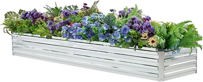 2 Pack 8x2x1FT Galvanized Raised Garden Bed Kit Outdoor Metal Planter Box for Vegetables Bottomless Rectangular Gardening Bed with Support Rods Tool-Free Assembly Silver