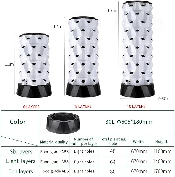 48/64/80 Pots Hydroponics Tower Set Indoor Garden Kit with Water Pump Aquaponics Growing System Kit for Leafy Vegetables and Fruits DIY Vertical Hydroponic Planters10Layers