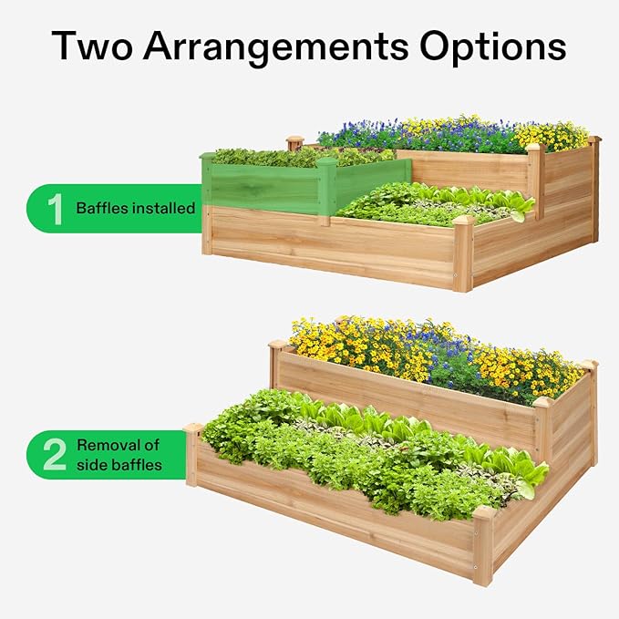VIVOSUN 3-Tier 3-Grid Wooden Raised Garden Bed 42.5 x 34.5 x 15 Inches Outdoor Elevated Wood Planter Box with Screwdriver for Gardens Patios Backyards Balcony and Outdoors