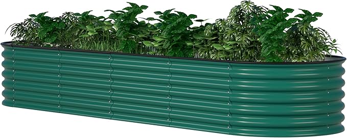 VEIKOU 17 H Raised Garden Bed 8x2FT Galvanized Raised Garden Bed with Flexible Configuration &amp Layout Metal Planter Boxes Outdoor for Plants Flowers 9 in 1 Raised Garden Bed Kit Green